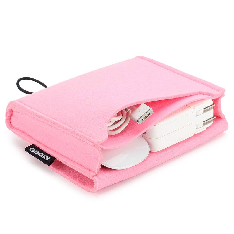 NIDOO Portable Felt Storage Bag, Electronics Accessories Protective Case Pouch for MacBook Power Adapter, Mouse, Cellphone, Cables, SSD, HDD, Power Bank, Portable External Hard Drive, Pink - Image 1